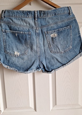 Kadın Mavi Kot Şort Mini Bol Kesim - Görsel 4