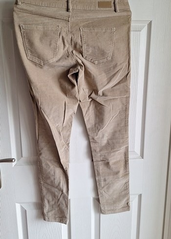 Bej Rahat Kesim Kadın kadife Pantolon - Görsel 4