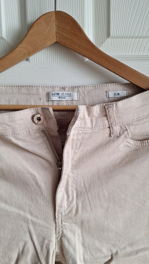 Bej Kadın Keten Kumaş Pantolon - Görsel 2