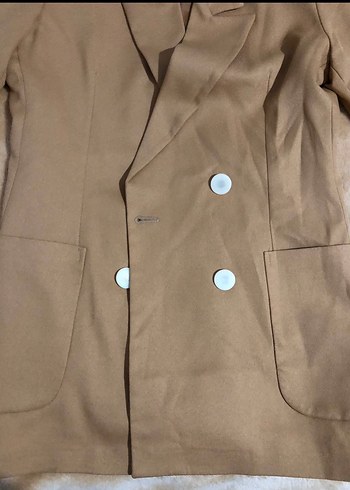 Bej Kadın Süet Düğmeli Blazer Ceket - Görsel 4