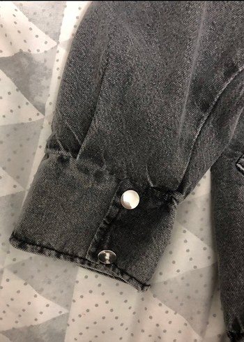 Gri Kadın Kot Ceket, Kürklü, Rahat Kesim - Görsel 3