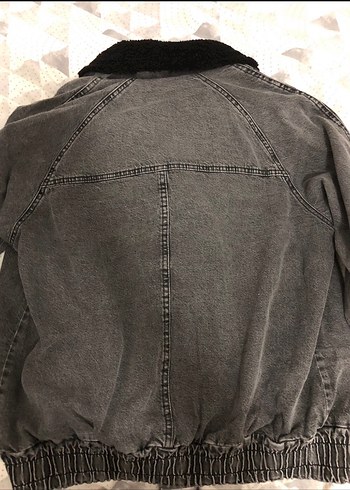 Gri Kadın Kot Ceket, Kürklü, Rahat Kesim - Görsel 2