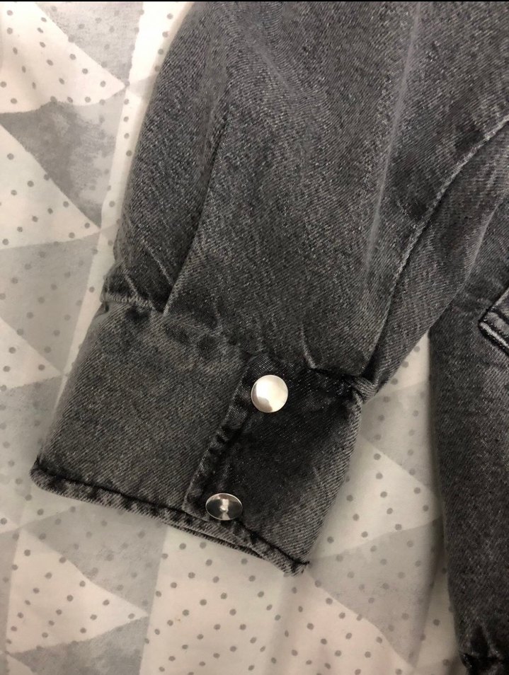 Gri Kadın Kot Ceket, Kürklü, Rahat Kesim - Görsel 3