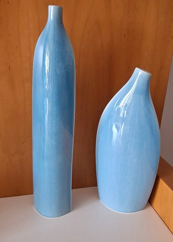 Uzun Mavi Seramik Vazo - Görsel 7