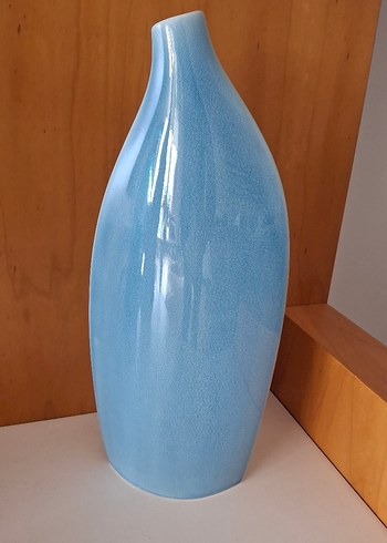 Uzun Mavi Seramik Vazo - Görsel 4