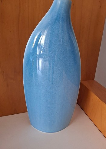 Uzun Mavi Seramik Vazo - Görsel 5