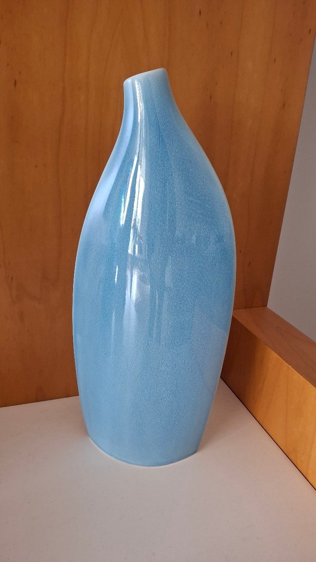 Uzun Mavi Seramik Vazo - Görsel 4