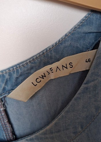 Drapeli Kısa Kollu Midi Kot Elbise - Görsel 2