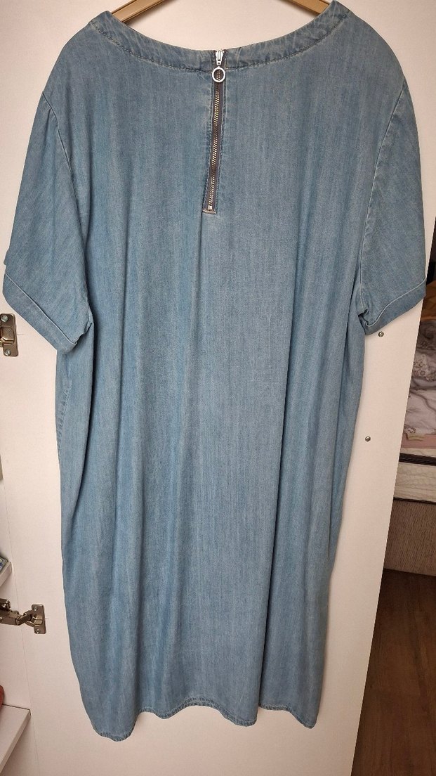 Drapeli Kısa Kollu Midi Kot Elbise - Görsel 4