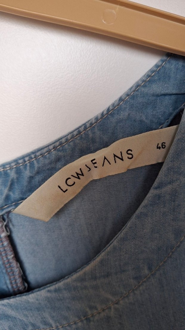 Drapeli Kısa Kollu Midi Kot Elbise - Görsel 2