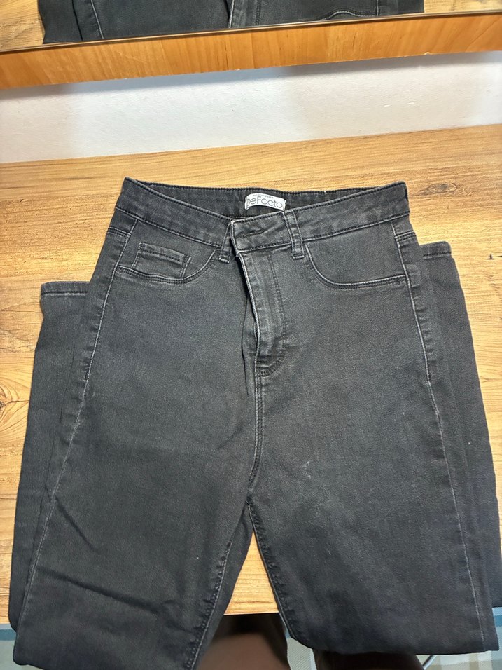 DeFacto Düğmeli antrasit Kadın Kot Pantolon - Görsel 3