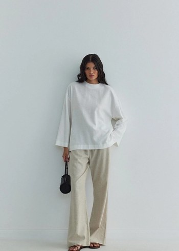 Kadın keten beyaz bluz - Görsel 2