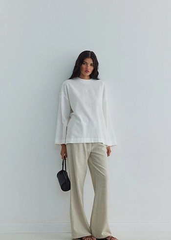 Kadın keten beyaz bluz - Görsel 3