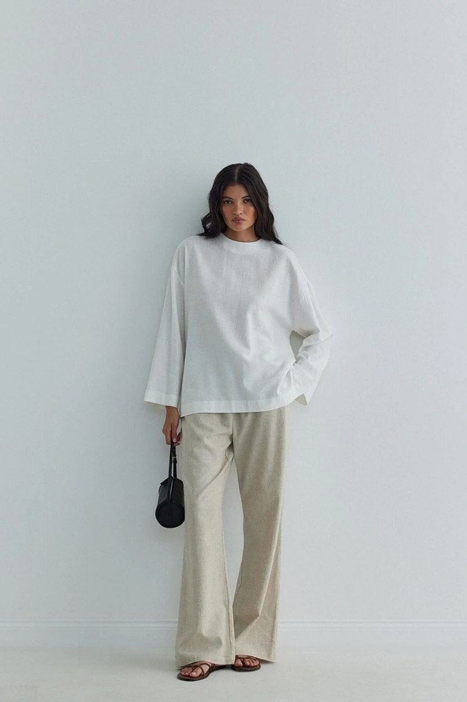 Kadın keten beyaz bluz - Görsel 2