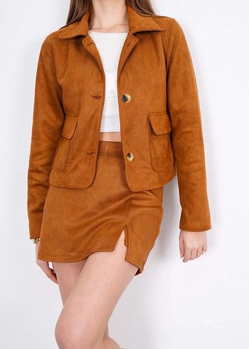 Kahverengi Süet Mini Ceket - Görsel 2