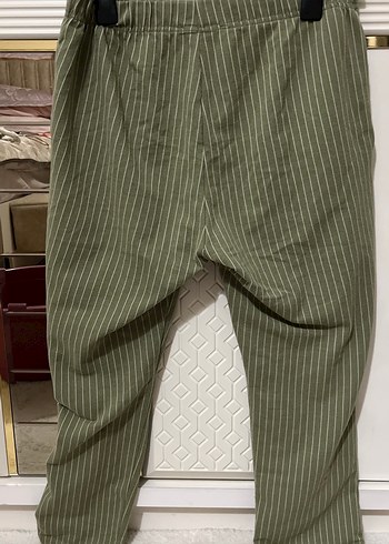 Yeşil Çizgili Kadın Keten Pantolon - Görsel 2