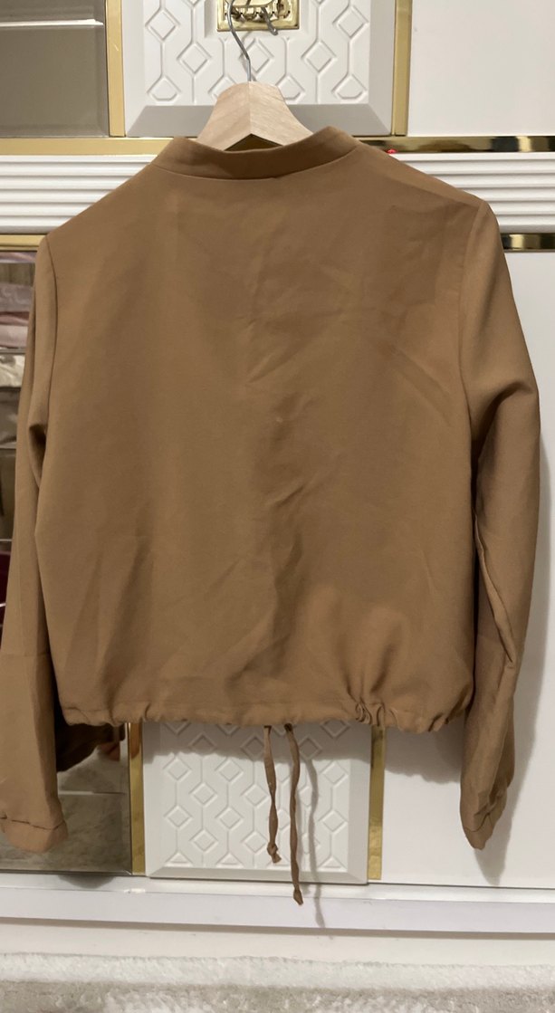 Bej Kadın Süet Fermuarlı Ceket - Görsel 2