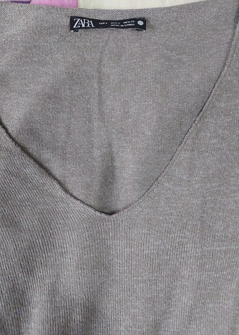 Gri V Yaka Keten Kadın Kazak - Görsel 2