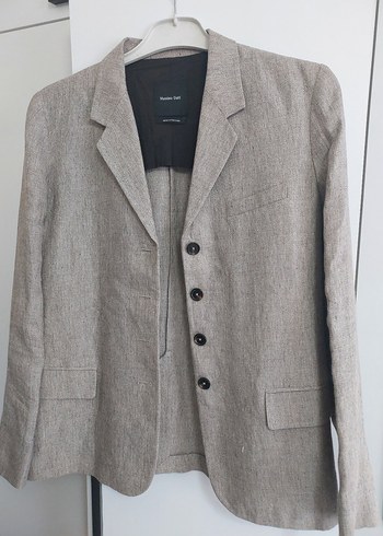 Massimo Dutti Bej Keten Kadın Blazer Ceket - Görsel 2