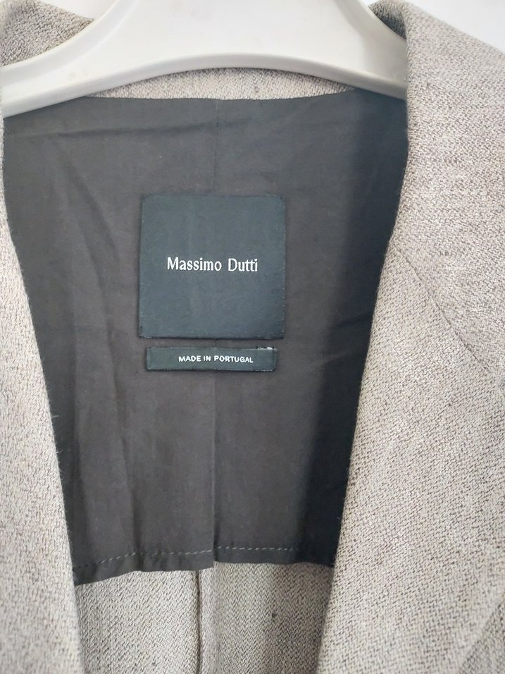 Massimo Dutti Bej Keten Kadın Blazer Ceket - Görsel 3