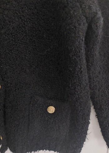 Zara Düğmeli Siyah Mini Kadın Hırka - Görsel 3