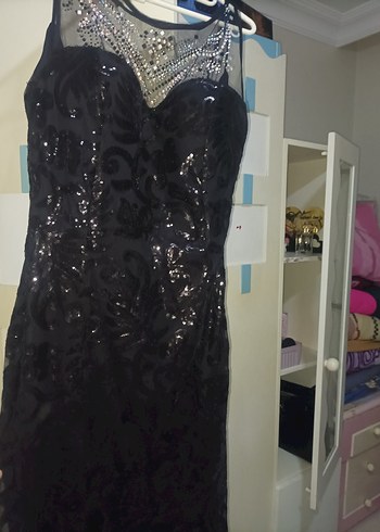 Payetli Siyah Uzun Abiye Elbise - Görsel 4