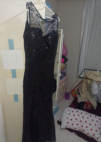 Payetli Siyah Uzun Abiye Elbise - Görsel 3