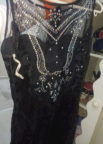 Payetli Siyah Uzun Abiye Elbise - Görsel 5