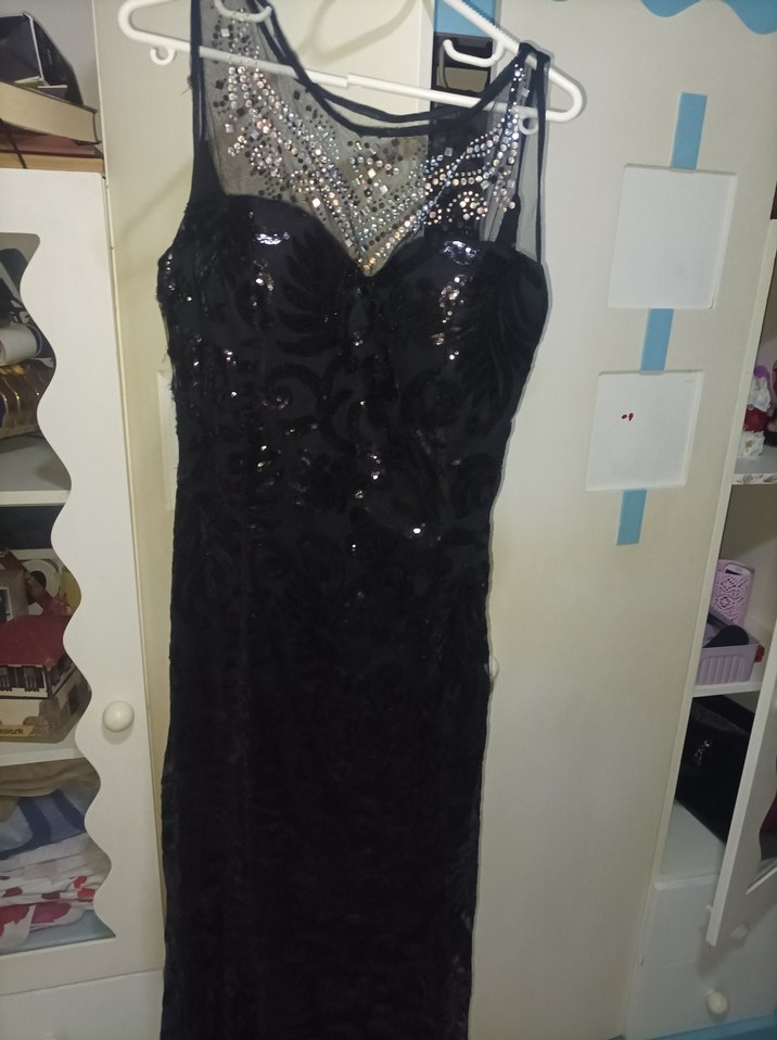 Payetli Siyah Uzun Abiye Elbise - Görsel 2