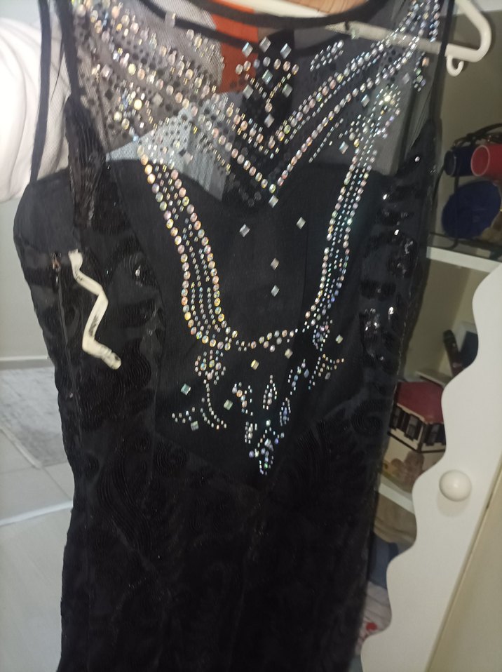 Payetli Siyah Uzun Abiye Elbise - Görsel 5