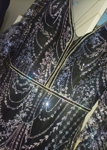 Mor Payetli Uzun Bohem Kadın Elbise abiye L beden - Görsel 3