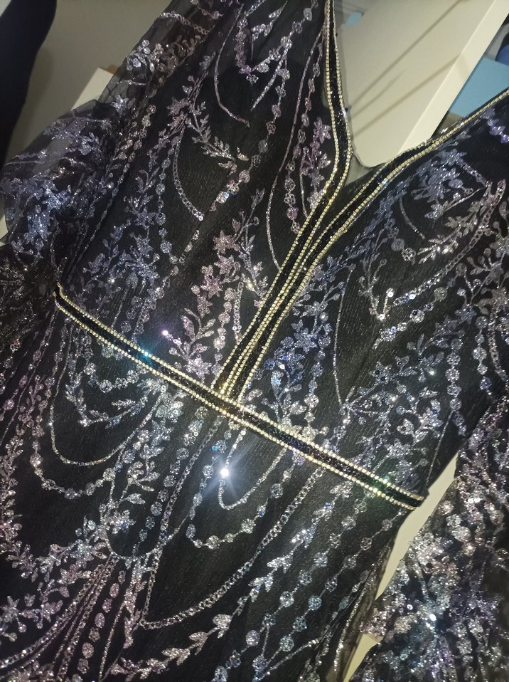 Mor Payetli Uzun Bohem Kadın Elbise abiye L beden - Görsel 3