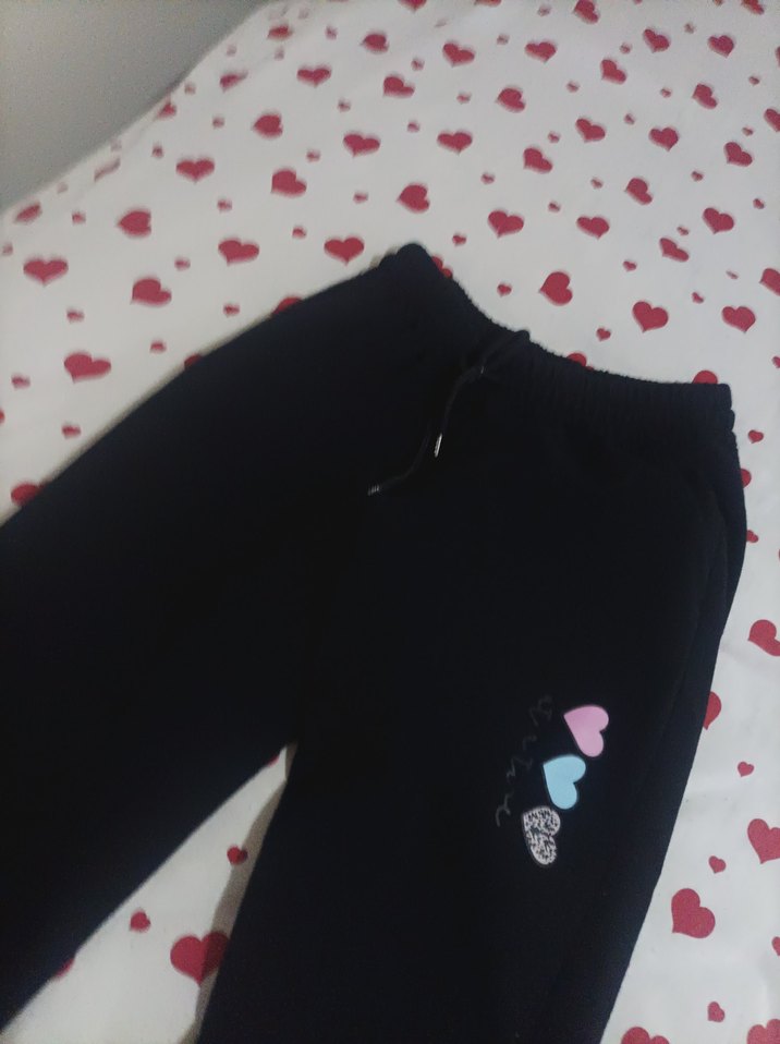 Düğmeli Siyah Baskılı Kadın Eşofman Altı L beden - Görsel 3