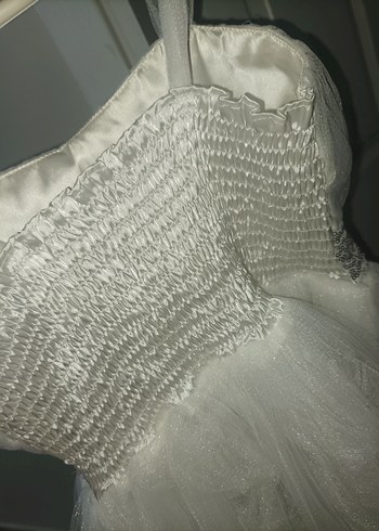 Beyaz Mini Straplez Gelinlik 12 yaş - Görsel 5