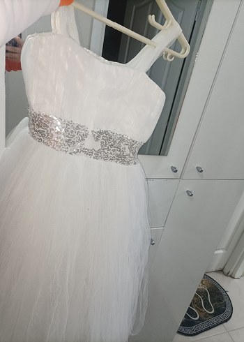 Beyaz Mini Straplez Gelinlik 12 yaş - Görsel 2