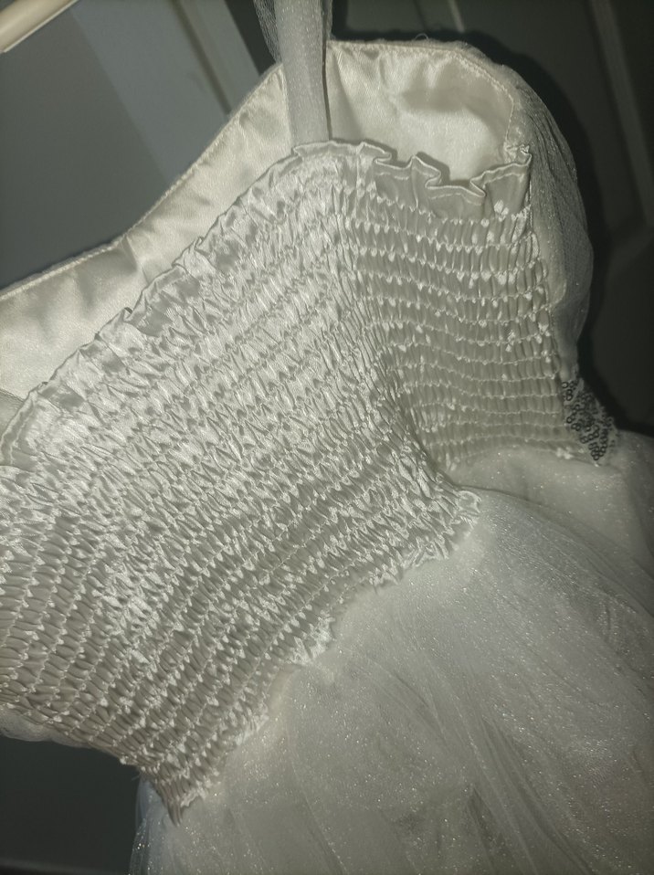 Beyaz Mini Straplez Gelinlik 12 yaş - Görsel 5