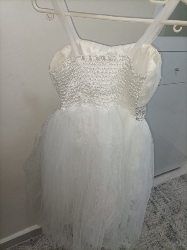 Beyaz Mini Straplez Gelinlik 12 yaş - Görsel 4