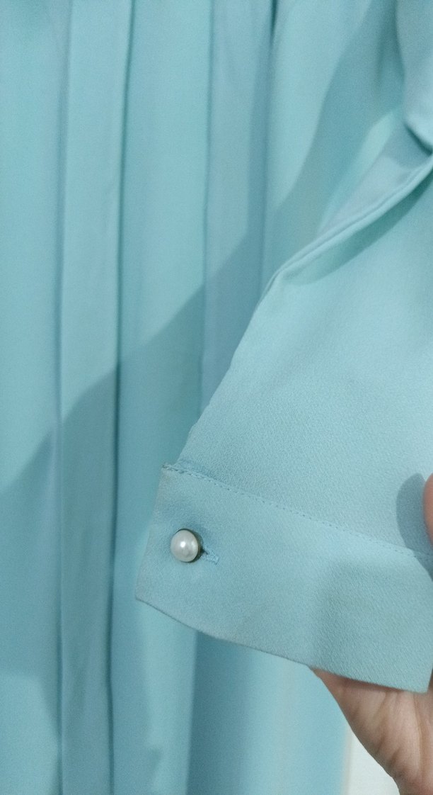 Uzun Turkuaz Drapeli Kadın Elbise - Görsel 2