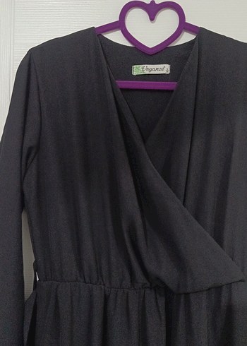 siyah V Yaka Uzun Kollu Salaş Elbise - Görsel 3