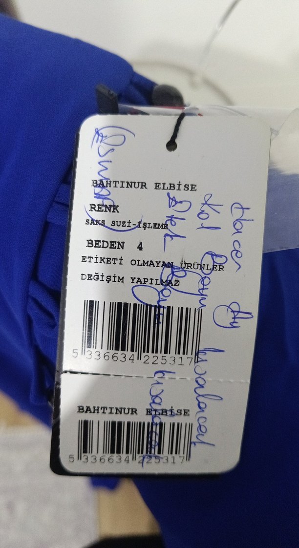 Drapeli Nakışlı Mavi Uzun Kollu Elbise - Görsel 4