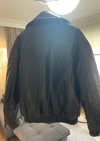 Siyah Deri Fermuarlı Oversize Ceket - Görsel 2