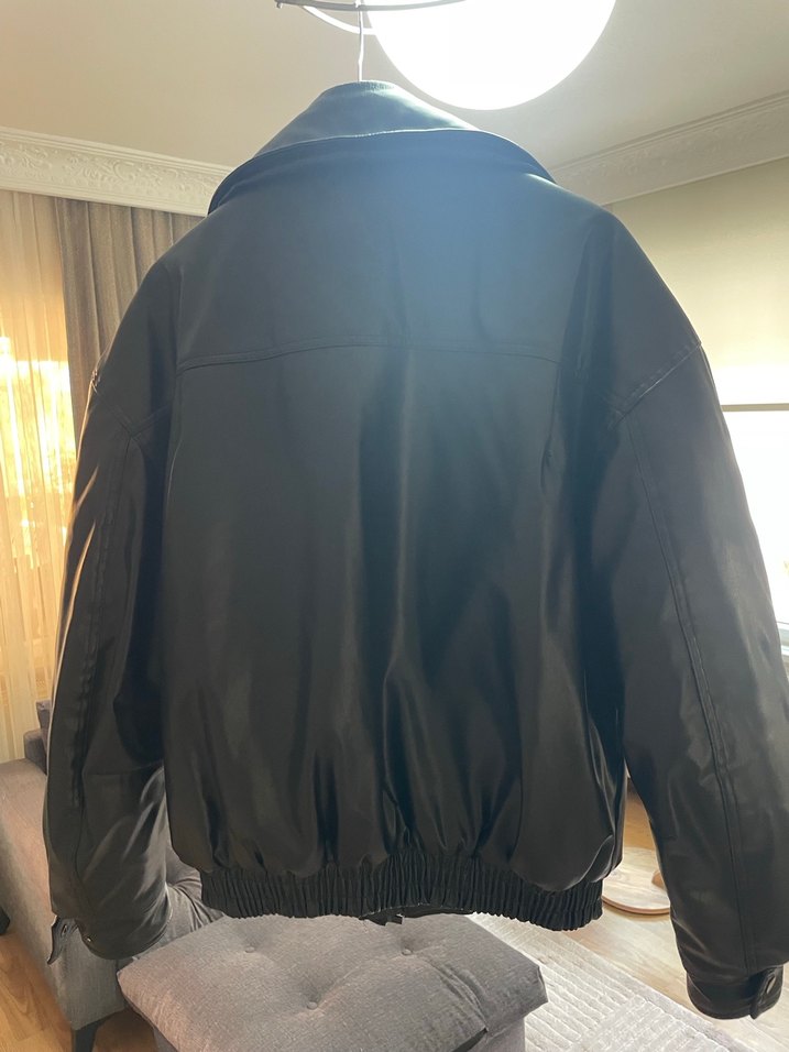 Siyah Deri Fermuarlı Oversize Ceket - Görsel 2