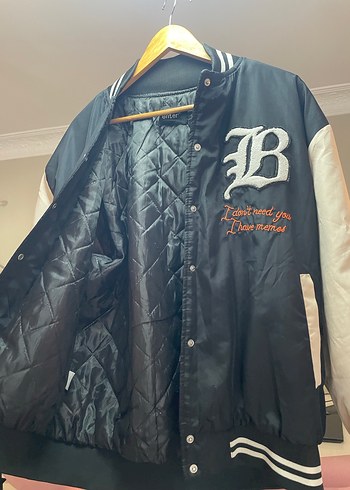 Düğmeli Siyah Baskılı Bomber Ceket - Görsel 3