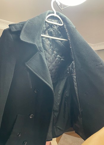 Düğmeli Siyah Erkek Yün Kaban - Görsel 2