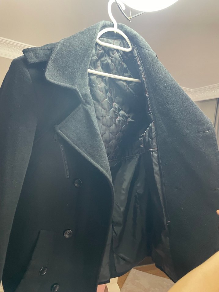 Düğmeli Siyah Erkek Yün Kaban - Görsel 2