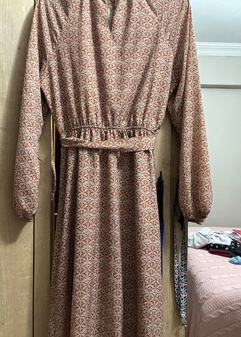 Bej Bağcıklı Bohem Kadın Midi Elbise - Görsel 3