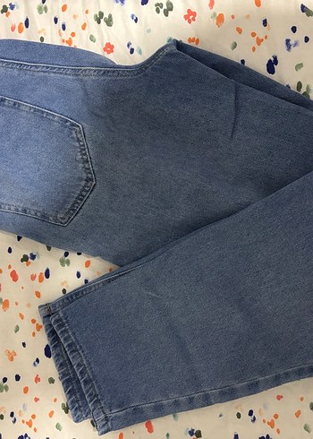 Kadın Mavi Midi Boy Bol Kesim Kot Pantolon - Görsel 4