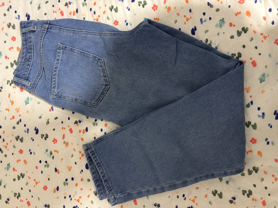 Kadın Mavi Midi Boy Bol Kesim Kot Pantolon - Görsel 4