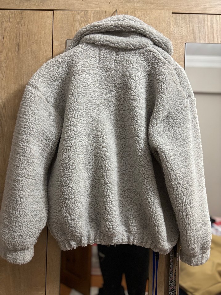 Gri Kadın Peluş Rahat Ceket - Görsel 2
