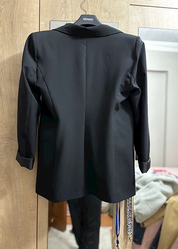 Düğmeli Siyah Midi Ofis Blazeri - Görsel 2